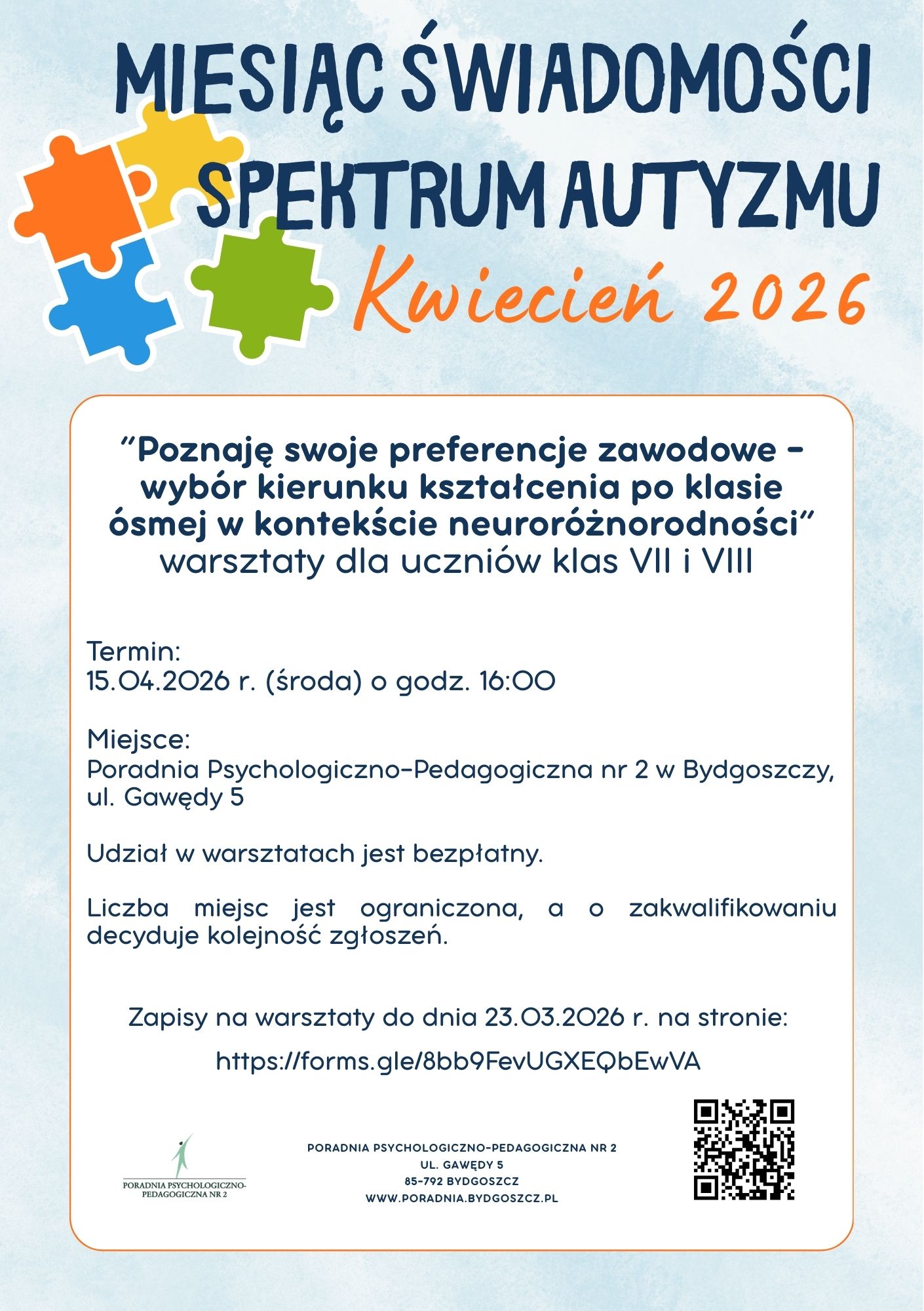 Warsztaty dla uczniów klas VII i VIII w ramach Miesiąca Świadomości Spektrum Autyzmu